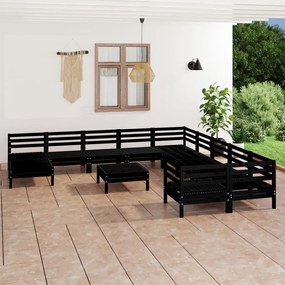 3083323 vidaXL Set mobilier de grădină, 12 piese, negru, lemn masiv de pin
