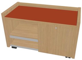 Comodă mobilă Verno 100 x 50 cm cu sticlă, dreapta, stejar deschis / portocaliu