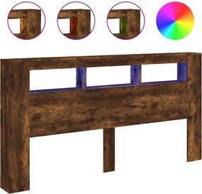 vidaXL Tăblie de pat cu LED, stejar fumuriu, 220x18,5x103,5 cm, lemn
