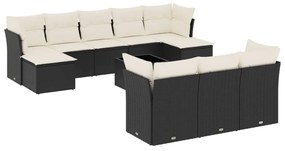 3250175 vidaXL Set canapele de grădină cu perne, 11 piese, negru, poliratan