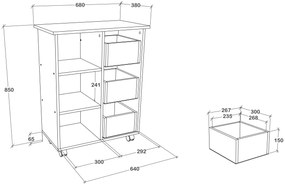 Corp haaus Loma, 3 Sertare, 3 Rafturi, Alb, 64 x 35 x 85 cm