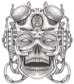 Ilustrație Cyberpunk skull tattoo., Jiewsurreal