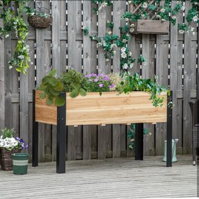Outsunny Pat înalt de grădină, cutie pentru flori, ghiveci, pat pentru plante aromatice cu material nețesut, lemn masiv, oțel, Lemn natural+Negru 120 x 60 x 74 cm | Aosom Romania