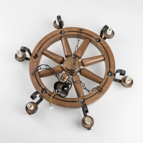 Brilagi - Candelabru cu lanț ROATA, 6 x E14/40W/230V, Ø 70 cm, fag/nuc