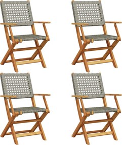 vidaXL Scaune de grădină pliabile 4 buc., gri, poliratan și lemn masiv