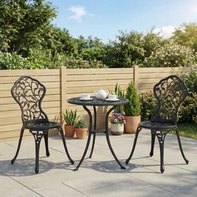 Outsunny 3pcs Patio Bistro Set Cast Aluminum Table Chair Outdoor Furniture Antique Black | Aosom Romania