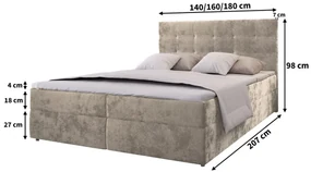 Pat tapitat boxspring GLORIEN VELVET 160x200 cm roz Saltea: Saltea cu arcuri Bonell