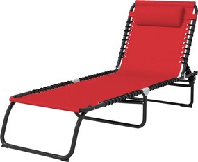 Outsunny Șezlong pliabil cu spătar reglabil multi-poziții, oțel termoplastic, șireturi elastice, textilenă neagră, roșu | Aosom Romania