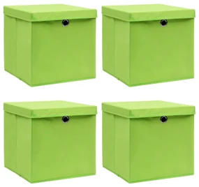 vidaXL Cutii depozitare cu capace 4 buc. verde, 32x32x32 cm, textil