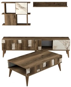Set Comoda TV si Masuta de Cafea Living Madrid Alb-Walnut