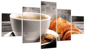 Tablou cu ceașca de cafea și croissant (125x70 cm), în 40 de alte dimensiuni noi
