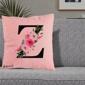 Cadou Personalizat - Perna Personalizata Monograma Florala Litera Z cu Buchet, 40x40 cm, Roz, Husa Detasabila, Perna Inclusa, BEKZ®