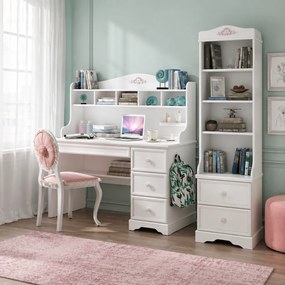 Set Studiu Complet Rustic White ,   Birou + Biblioteca + Unitate Superioara