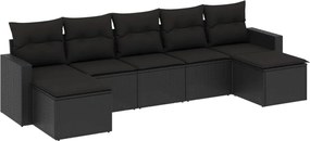vidaXL Set canapele de grădină cu perne, 7 piese, negru, poliratan