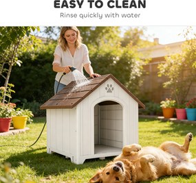 PawHut Casetă pentru câini de exterior Casă pentru câini mari din plastic cu 2 ferestre Bază ridicată Țăruși Maro închis | Aosom Romania