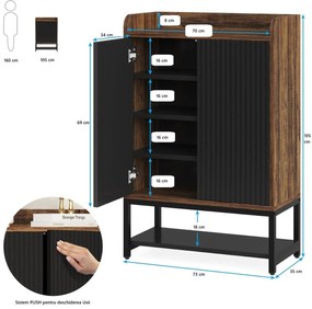 PANI6 - Pantofar 75 cm cu 5 rafturi, pantofare, depozitare pantofi, mobilier hol - Maro - Negru