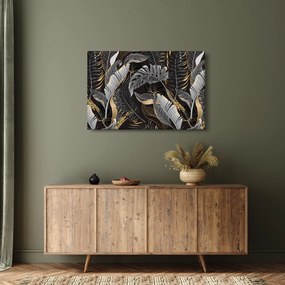 Tablou - Frunze tropicale, Galben - auriu (90x60 cm)