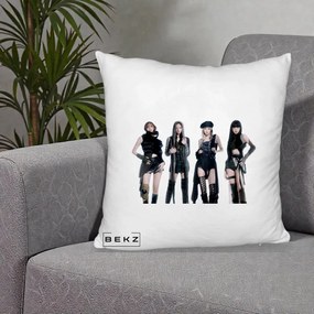 Perna Personalizata K-pop BLACKPINK Tinute Negre Elegante Grup, 40x40 cm, Alb Pufos, Husa Detasabila, Perna Inclusa, BEKZ®