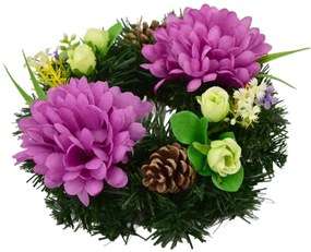 Coroană funerară Crizanteme violete, 20 cm