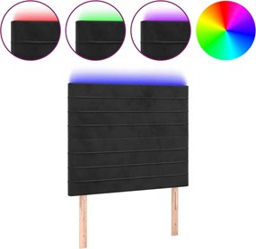 vidaXL Tăblie de pat cu LED, negru, 80x5x118/128 cm, catifea