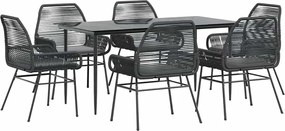 vidaXL Set de sufragerie de grădină 7 piese neagră sticlă polirattan