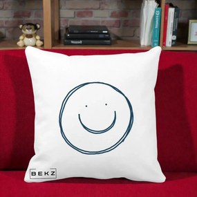 Perna Decorativa Smile Desen Minimalist, 40x40 cm, Alba Mata, Husa Detasabila, Perna Inclusa, BEKZ®