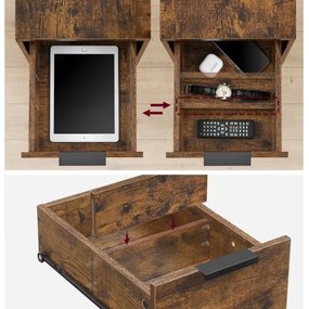 Masă laterală ROD cu prize integrate și porturi USB, maro/negru