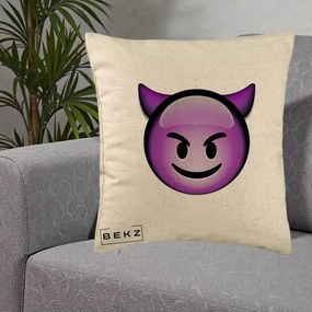Perna Decorativa Emoji Diavol Mov, 40x40 cm, Bej, Husa Detasabila, Perna Inclusa, BEKZ®