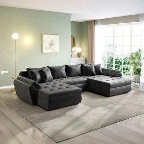 Colțar extensibil dumonde cu ladă de depozitare si sezut confortabil din spuma high-density, Loana U Madagaskar Black 355x185 cm