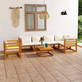 3057660 vidaXL Set mobilier grădină cu perne, 7 piese, crem, lemn masiv acacia