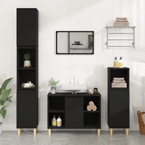 3185614 vidaXL Set mobilier de baie, 3 piese, negru, lemn compozit