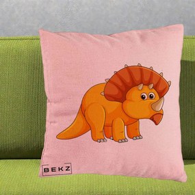 Perna Decorativa Triceratops Portocaliu, 40x40 cm, Roz, Husa Detasabila, Perna Inclusa, BEKZ®