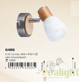 Aplica de perete cu lemn de fag, finisaj crom/fag, Gavin 6486 RX