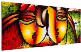 Tablou - Pictură în ulei, chipuri abstracte (120x50 cm)