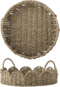 Tavă de servire rotundă din iarbă de mare împletită, natur, cu margine ondulată și mânere, 35x14,5 cm, „Brea"