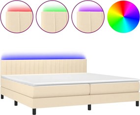 vidaXL Pat cu arcuri, saltea și LED, crem, 200x200 cm, textil