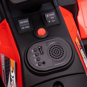 ATV electric pentru copii HOMCOM, max. 4 km/h, de la 3 ani, faruri LED, port de muzică, negru+roșu 88 x 45 x 50 cm | Aosom Romania