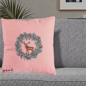 Perna Decorativa Coroana Turcoaz cu Ren, 40x40 cm, Roz, Husa Detasabila, Perna Inclusa, BEKZ®