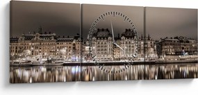Tablou cu orașul în amurg (cu ceas) (90x30 cm)