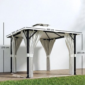 Outsunny Tonnelă de grădină exterior 3x3m pavilion de grădină, acoperiș dublu, draperii, cârlige pentru tavan, cadru metalic, crem | Aosom Romania