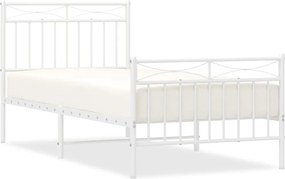 vidaXL Cadru de pat metalic cu tăblie de cap/picioare, alb, 90x200 cm