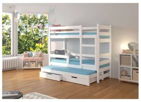 Pat Supraetajat 3 Persoane Cu Saltea KARLO Alb 80x180cm