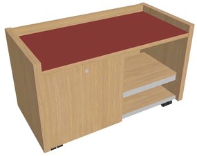 Comodă mobilă Verno 100 x 50 cm cu sticlă, stânga, stejar deschis / roșu