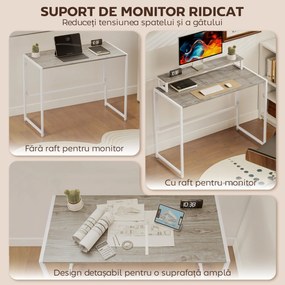 HOMCOM Masă Pliabilă Economisitoare de Spațiu cu Suport Detasabil pentru Monitor, 100x48x87,5 cm, Masă Portabilă pentru Birou, Casă și Studio, Culoare Lemn | Aosom Romania