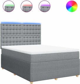 vidaXL Pat box spring cu saltea, gri deschis, 140x190 cm, textil