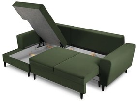 Colțar extensibil cu tapițerie reiată și șezlong pe partea stângă Micadoni Home Moghan, verde