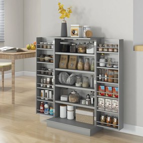 HOMCOM Dulap mobilier de bucătărie cămară cu 2 uși cu 5 rafturi și 12 suporturi pentru condimente - 60 x 30 x 104 cm - gri | Aosom Romania