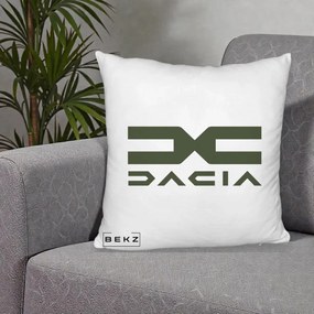 Perna Personalizata cu emblema Dacia, 40x40 cm, Alb Pufos, Husa Detasabila, Perna Inclusa, BEKZ®