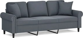 vidaXL Canapea cu 3 locuri cu pernuțe, gri închis, 180 cm, catifea