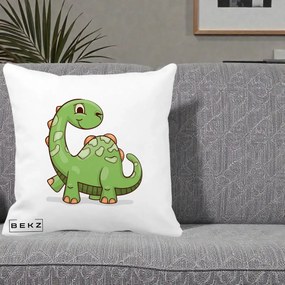 Perna Decorativa Brontosaur Verde Simpatic, 40x40 cm, Alba Mata, Husa Detasabila, Perna Inclusa, BEKZ®